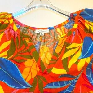 Calligraphie Vibrant Floral Blouse - Red, Blue, Yellow